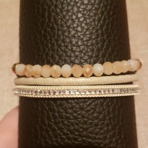 3 Strand Crystal Leather Golden Cuff Bracelet